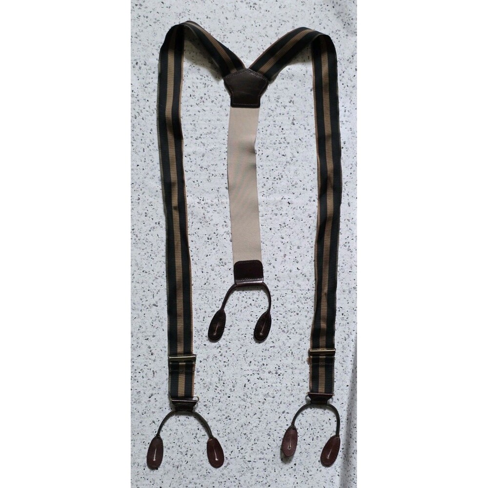 Torino Suspenders Striped Brown Black Button Type Made in USA OS Adjustable